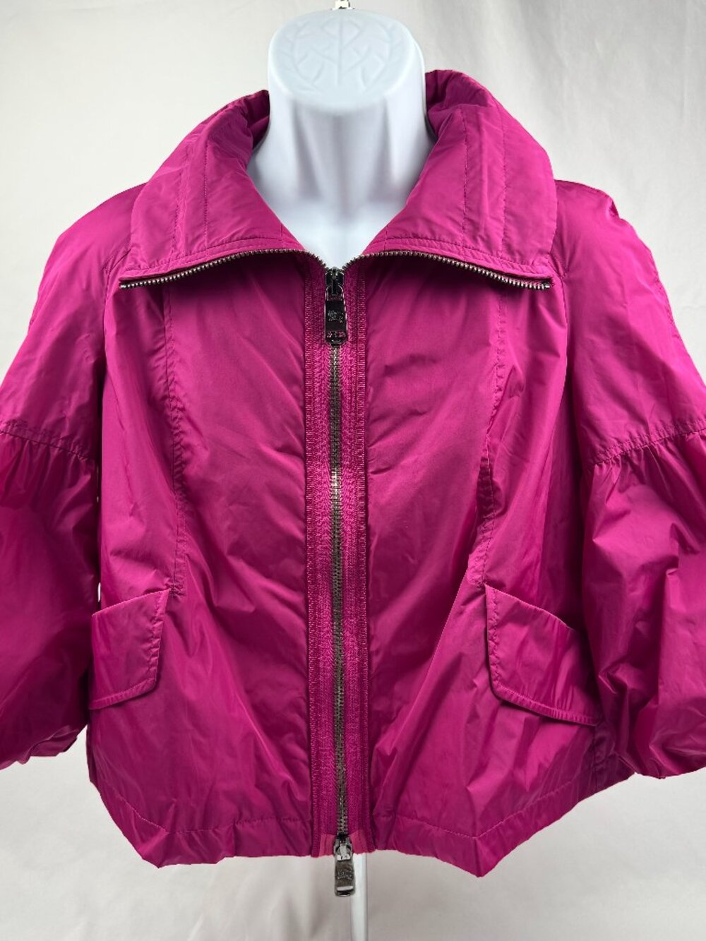 Burberry Purple Pink Nylon 3/4 Puff Sleeve Zip Jacket  Zipper Windbreaker USA 12